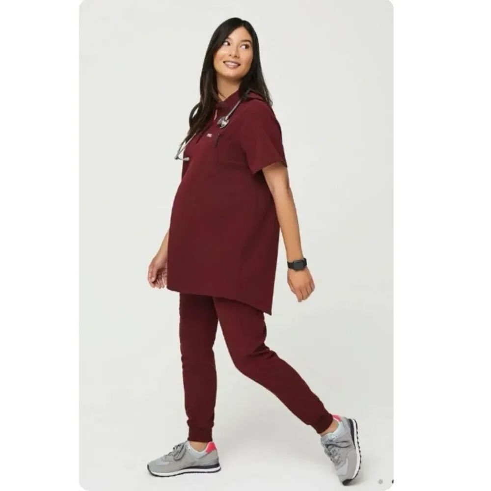 NWT FIGS Kitale Maternity Scrub Top Burgundy in Size S